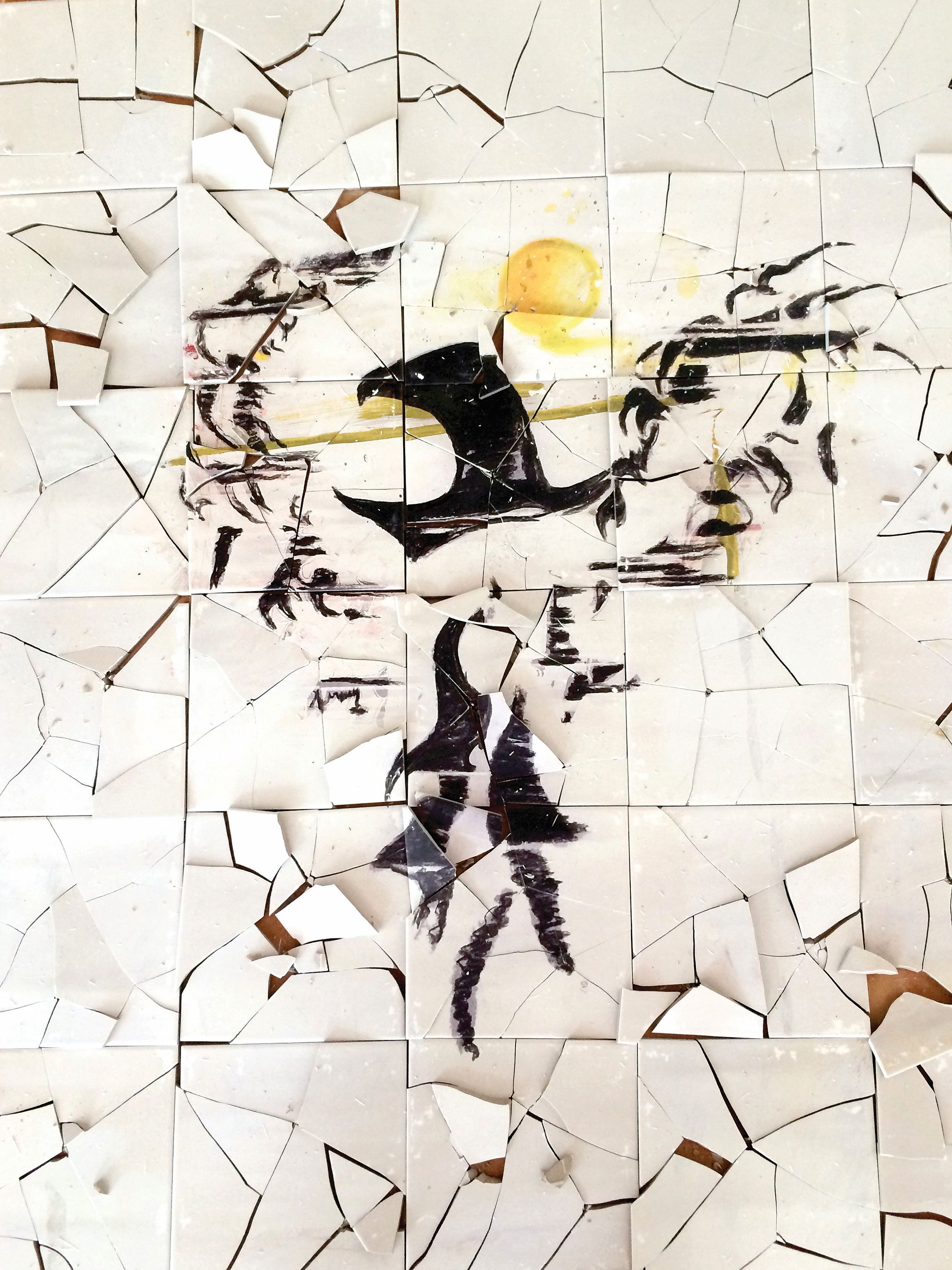 Phoenix, hand-painted ceramic tiles, 2015